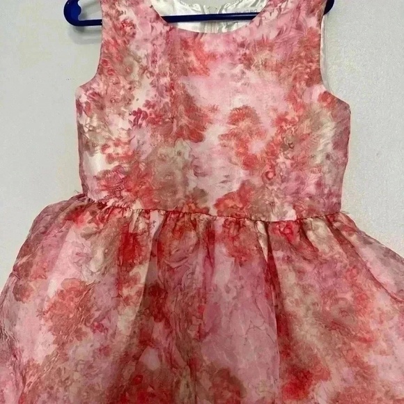 PLACE Girls Dress Size 5 Pink Coral Gold Floral Party Sleeveless Gathered Waist - Picture 5 of 5